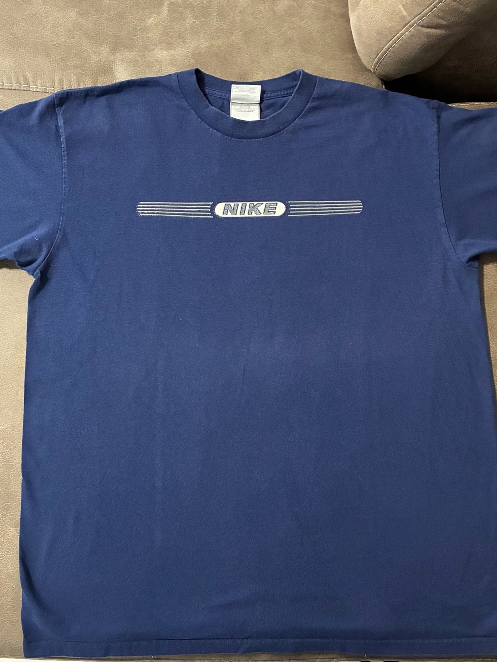 Vintage Y2K Nike Blue Cotton Spell Out & Swoosh LogoShirt L 2000s Tag